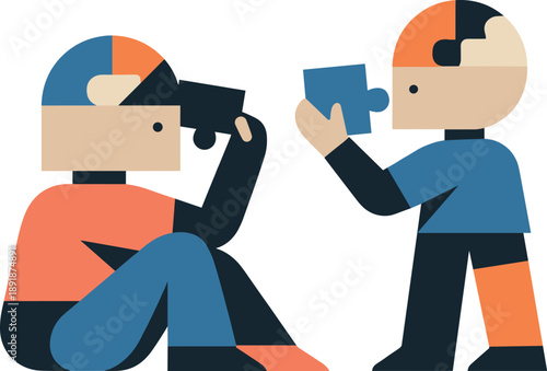 Geometric Thoughts Aligned. Second abstract geometric figure appears nearby adjusting and connecting internal shapes with first