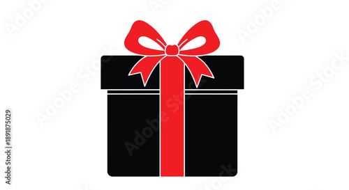 A black gift box with a red ribbon presented as a silhouette