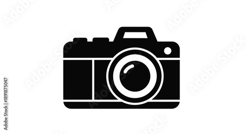 Black camera icon depicted in a minimalist graphic silhouette