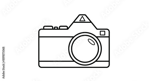 Minimalist line art illustration of a vintage camera silhouette