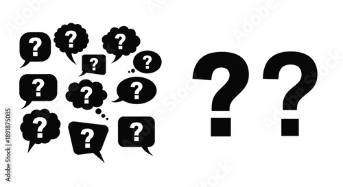 Numerous question marks in a striking black silhouette