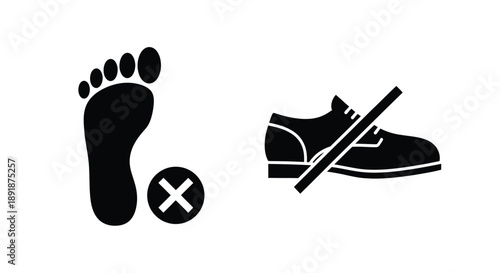Footprint and shoe with a prohibition symbol a striking silhouette