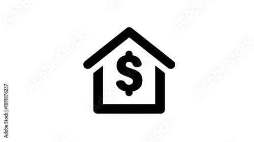 A minimalist icon of a house containing a dollar sign. A conceptual representation of property value