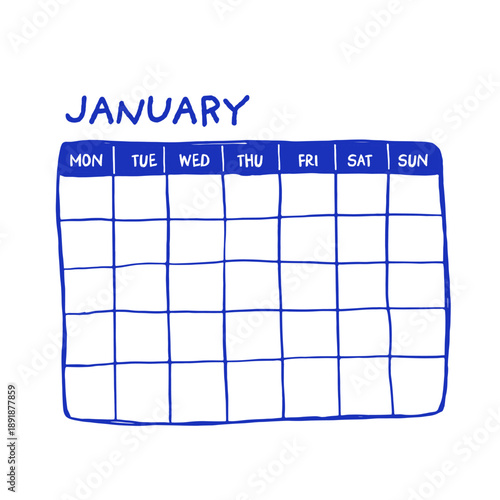 Minimalist hand drawn monthly planner template. Organizer page, diary and office schedule list.