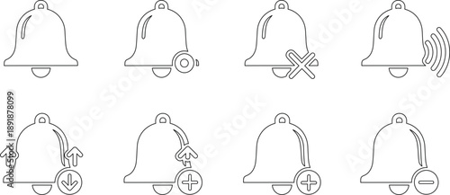 Notification Bell Shapes with Status Indicators. Alert and Reminder Icon Set for Interface and Application Design. User Attention Concept