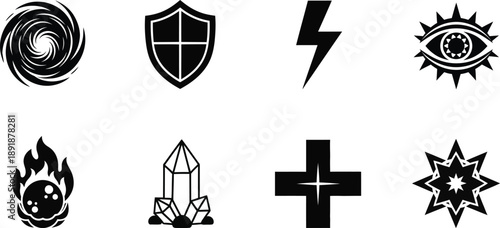 Occult and Esoteric Marks in Simplified Form. Mystical Symbol Set for Spiritual and Fantasy Design. Arcane Knowledge Theme