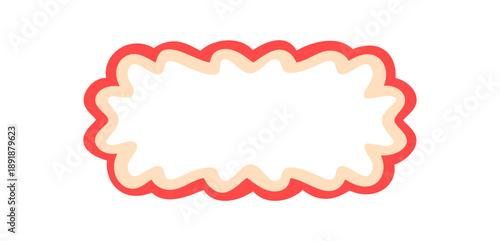 Groovy retro rectangle with scallop outline border in cartoon y2k frame style. Wavy shape and bold line define this playful background element. Vibrant red and cream color for fun modern accents.