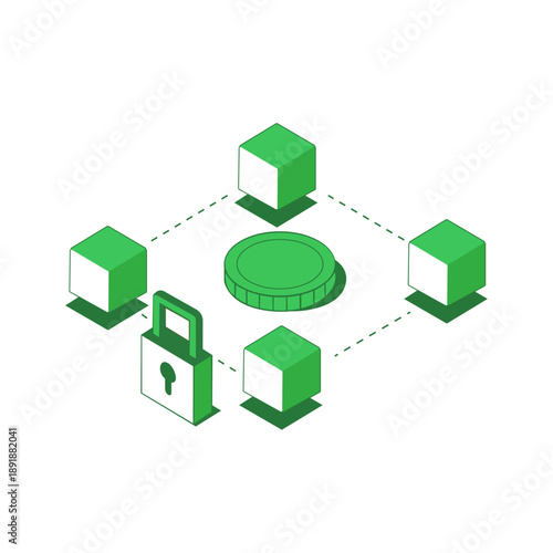 Blockchain Network Illustration | Crypto Security Vector | Green Isometric Blockchain Diagram | Web3 Technology Graphic | Digital Download