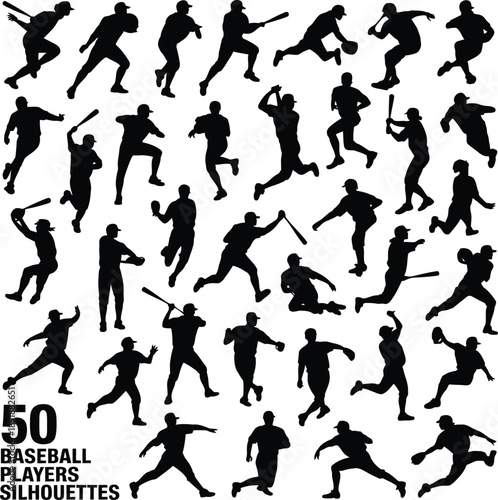 Athlete silhouettes collection: 50 sports players isolated on a white background