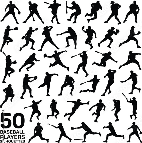Soccer player, silhouettes vector set, 50 black figures running and kicking