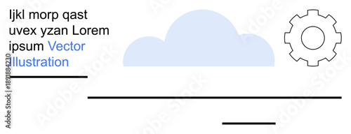 Cloud storage, automation, technology systems, digital tools, data management, software development. Minimal cloud shape next to a gear symbol. Cloud storage and automation concept