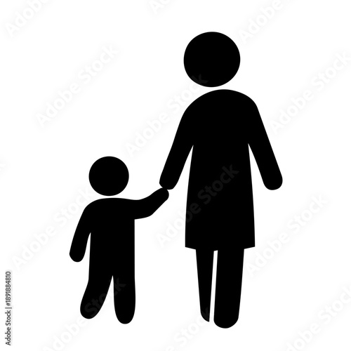 子供と手をつなぐ大人のピクトグラムアイコン｜親子・安全・見守り
Adult holding child’s hand pictogram icon / parent and child / safety