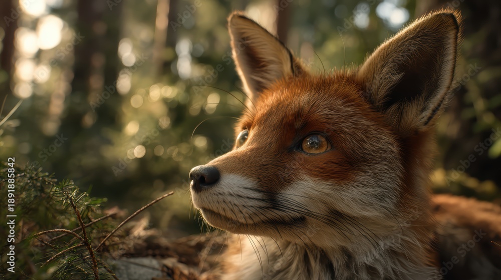 Fototapeta premium A young fox cub in the woods