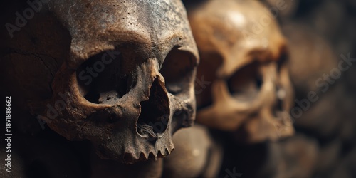 Skulls in underground burial site