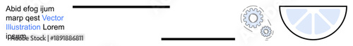 Business solutions, teamwork, technology, process flow, innovation, and analytics. Minimalist design gears and a semi-circular element. Business solutions and teamwork theme