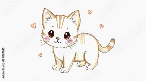 Wallpaper Mural Adorable cartoon kitten with hearts around it Torontodigital.ca