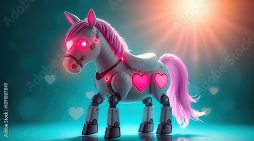 Wallpaper Mural Cute robotic horse with pink hearts and glowing eyes standing alone Torontodigital.ca