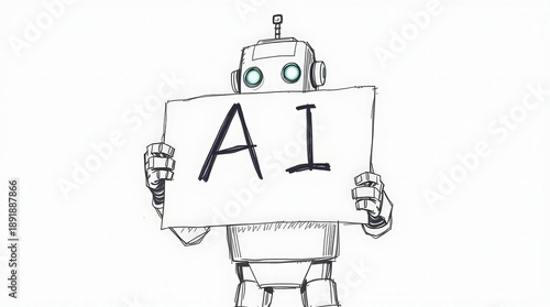 Wallpaper Mural Robot holding AI sign with glowing eyes in sketch illustration Torontodigital.ca
