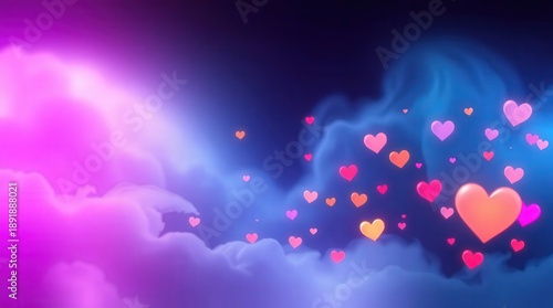 Wallpaper Mural Vibrant hearts floating in dreamy purple and blue cloudy sky Torontodigital.ca