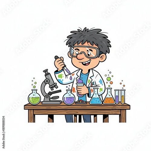 Wallpaper Mural Cheerful scientist conducting colorful chemistry experiment in lab Torontodigital.ca