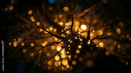 Wallpaper Mural Warm golden lights on bare tree branches at night Torontodigital.ca