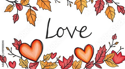 Wallpaper Mural Vibrant autumn leaves and hearts expressing love Torontodigital.ca