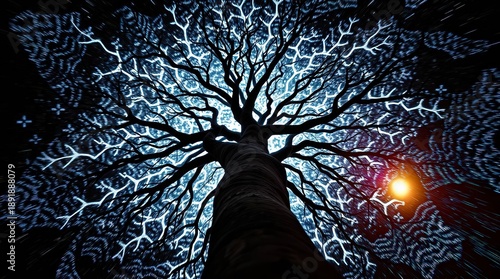 Wallpaper Mural Mystical tree with glowing branches and vibrant orange light Torontodigital.ca