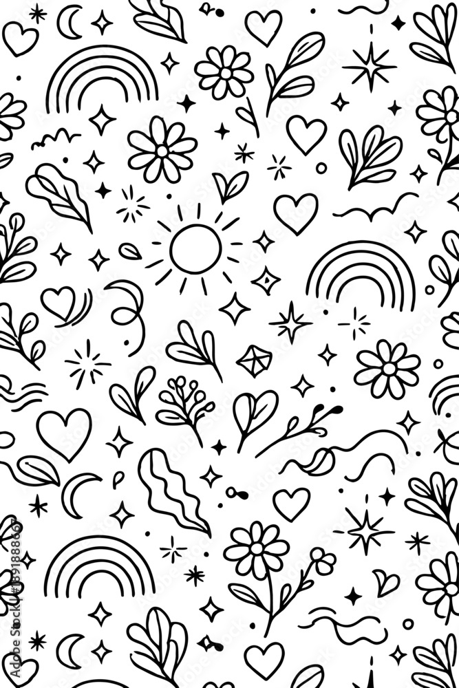 Obraz premium Organic Minimal Line Art Seamless Background