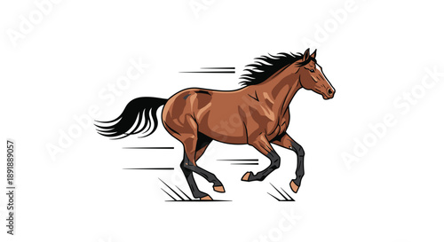Fast Galloping Brown Horse with Dynamic Speed Lines Comic Style Illustration