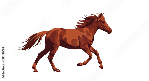 Brown Horse Cantering on White Background Minimalist Flat Color Animal Graphic