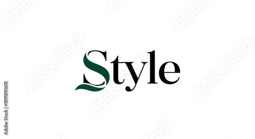 Elegant and sophisticated graphic design of the word 'Style' with a decorative, ornate green initial 'S' on a white background