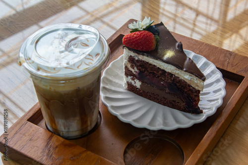 Wallpaper Mural Coffee and chocolate cake with ice coffee in coffee shop. Torontodigital.ca