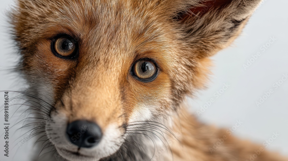 Fototapeta premium One-year-old red fox posed against a light backdrop