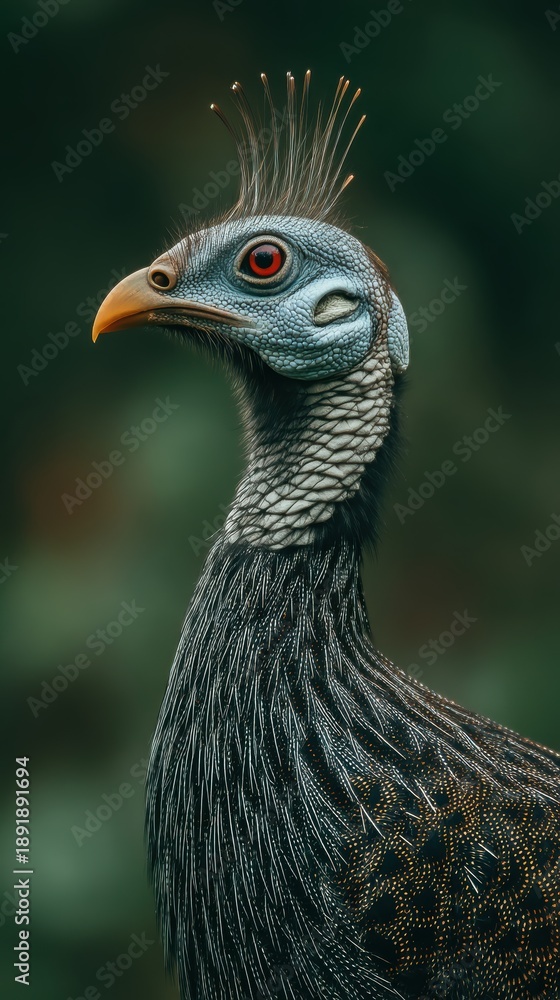 Fototapeta premium Helmeted guineafowl standing among plants