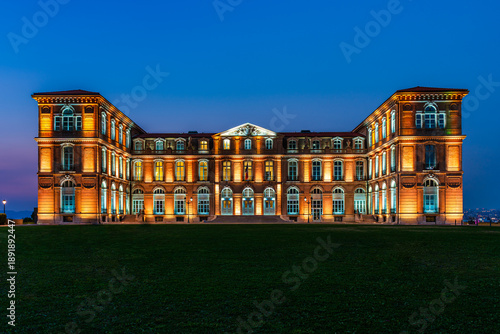 Marseille, Provence, France: Blue hour view of the Pharo Palace illuminated at twilight