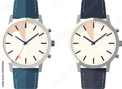 Pair of Wristwatch Faces Showing Identical Time Highlighting Precision and Elegant Timekeeping