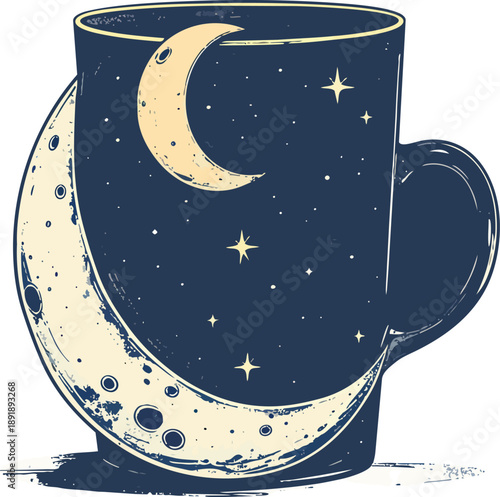 Creative Mug with Handle Shaped as Crescent Moon Symbolizing Nighttime, Imagination, and Unique Design Concept
