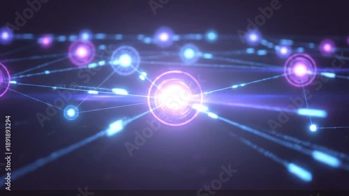 Futuristic glowing blue/pink network of connected nodes