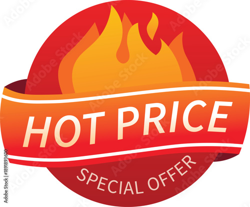 Hot price tag design with red circle and flame. For icons, logos, stickers, seals, badges, emblems, stamps, etc. Vector