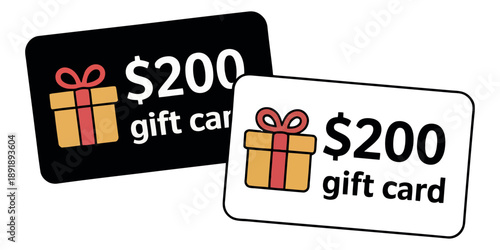 Two distinct $200 gift cards, one black and one white, displayed on a plain background.