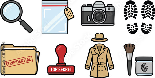 Detective Tools and Disguise Elements.