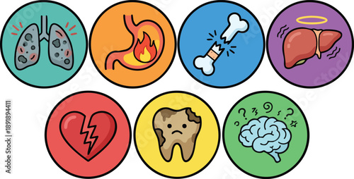 Medical Icons Representing Human Organs and Health.