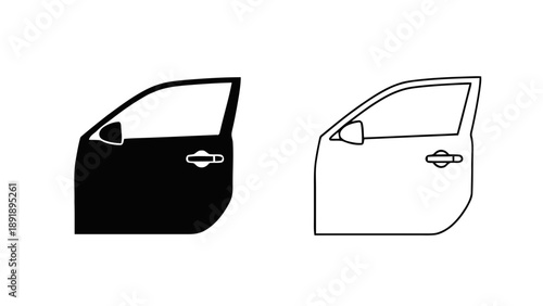 Vector illustration of two car doors, one solid silhouette and one outline, on transparent background for design assets