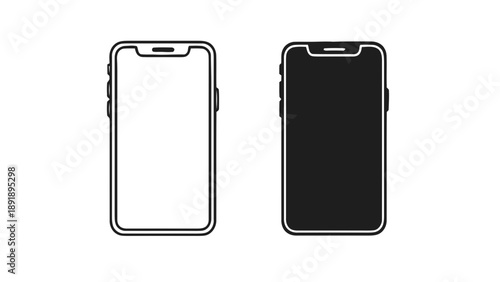 Vector illustration of two modern generic smartphone outlines displaying different screen states, on transparent background