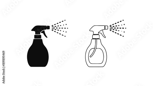 Vector illustration of, on transparent background, a set of spray bottle icons for cleaning and hygiene applications