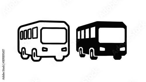 Vector illustration of two classic public transport buses, outlined and solid, on transparent background