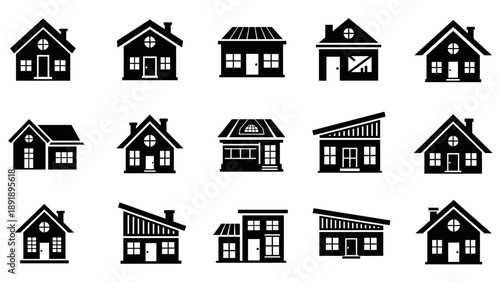 Vector illustrations of various house designs and architecture styles from different viewpoints and environments