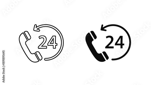 Vector illustration of, on transparent background, a 24-hour customer service phone support icon concept