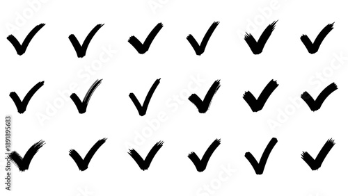 Vector illustration of check marks arranged in a grid pattern, symbolizing approval and correctness on a clean background from a straightforward viewpoint