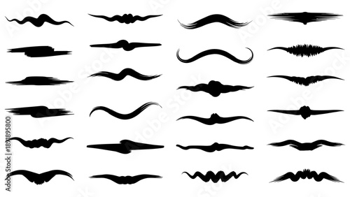 Collection of diverse mustache silhouettes in vector format displayed from various viewpoints